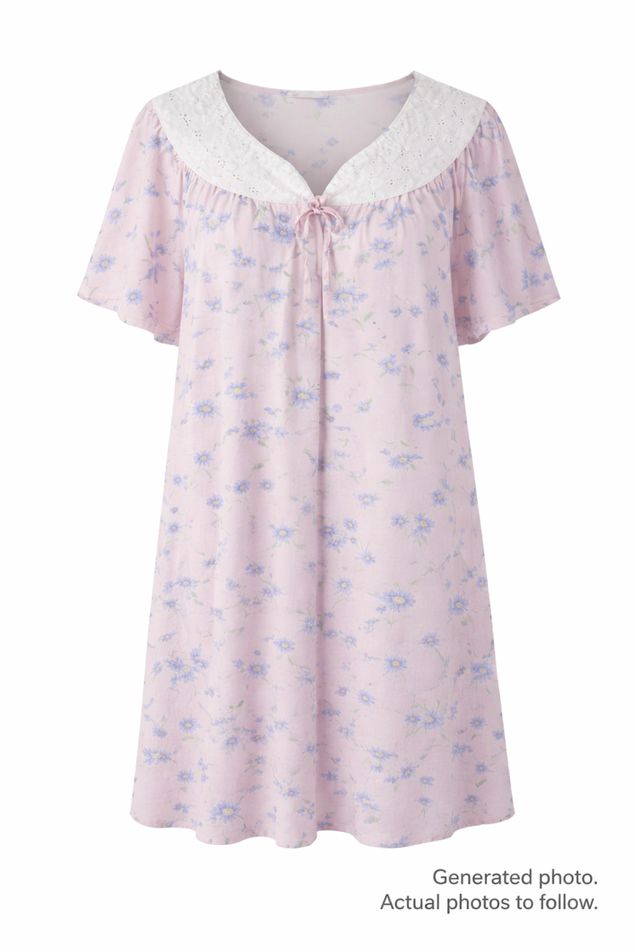Simply Basic Floral Prairie Cottagecore House Dress Eyelet Collar Cotton Large